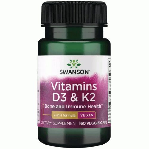 Swanson D3 + K2 vitaminok / 60 db növényi (vegán) kapszula